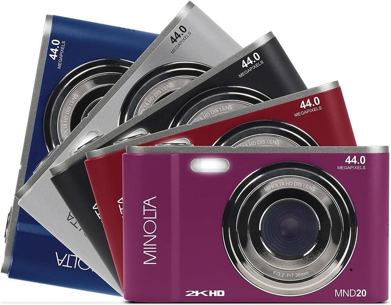 Minolta كاميرا رقمية MND20 بدقة 44 ميجابكسل – فيديو بدقة 2.7K Ultra HD، زوم رقمي 16X، تثبيت مضاد للاهتزاز، تصوير زمني، كشف الوجوه، شاشة LCD بحجم 2.9 بوصة – كاميرا خفيفة الوزن ومضغوطة (أحمر) - Image 5